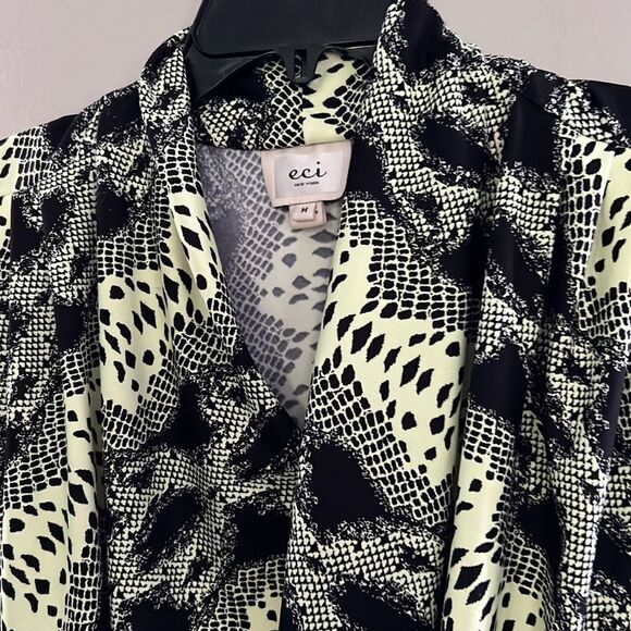 eci New York Sz M Yellow Black Geometric Op Art Pullover Sleeveless Stretch Top - Picture 4 of 11